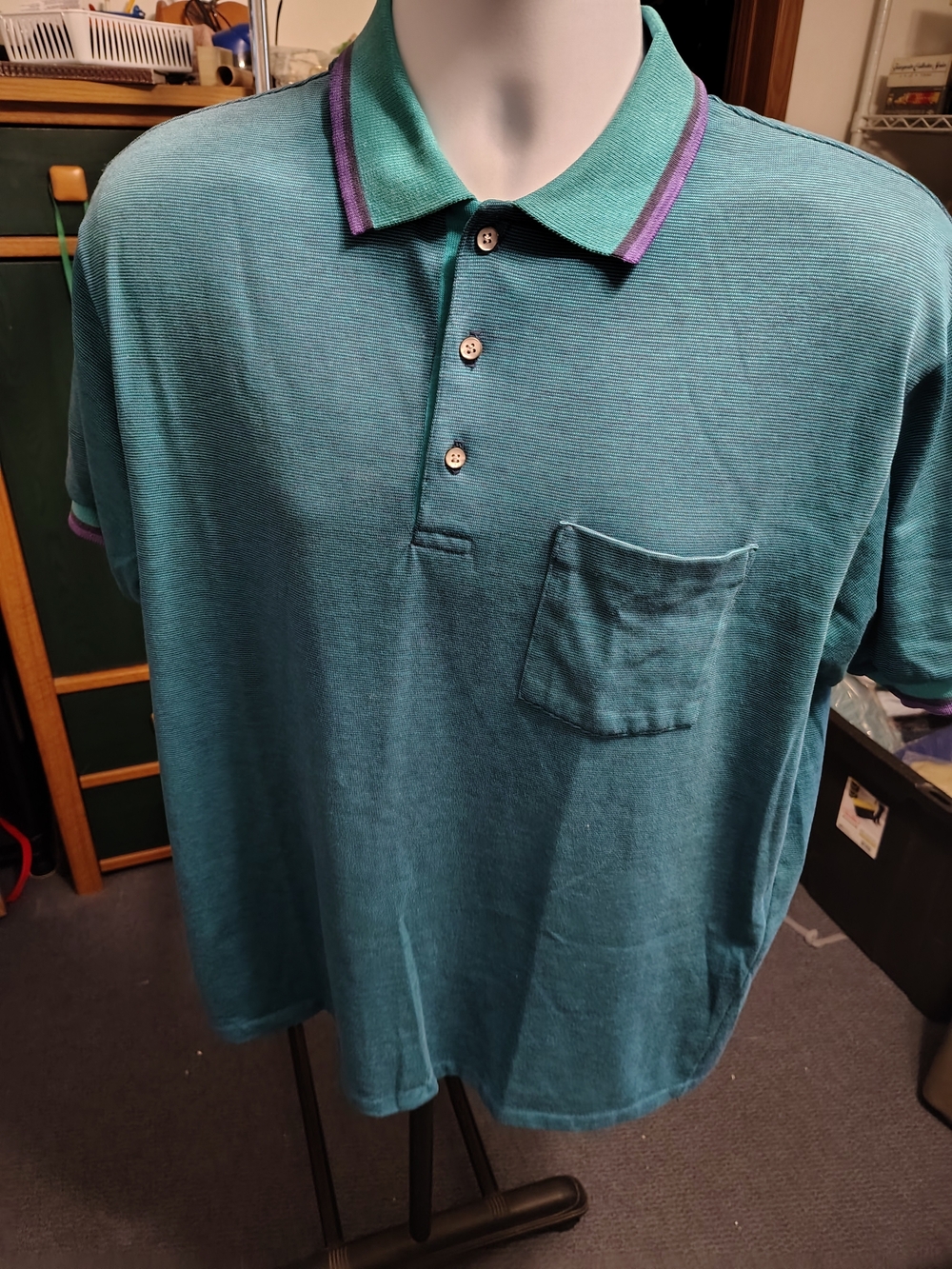 Men's Teal Polo Shirt with Contrast Collars Size Large